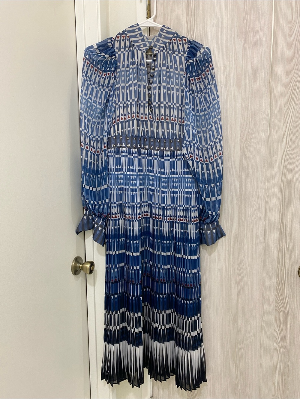 kate spade Blue Geometric Long-Sleeve Pleated Midi Dress